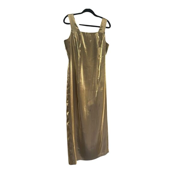 Vintage R&M Richards by Karen Kwong Gold Metallic Maxi Dress Size 12 - Picture 3 of 7